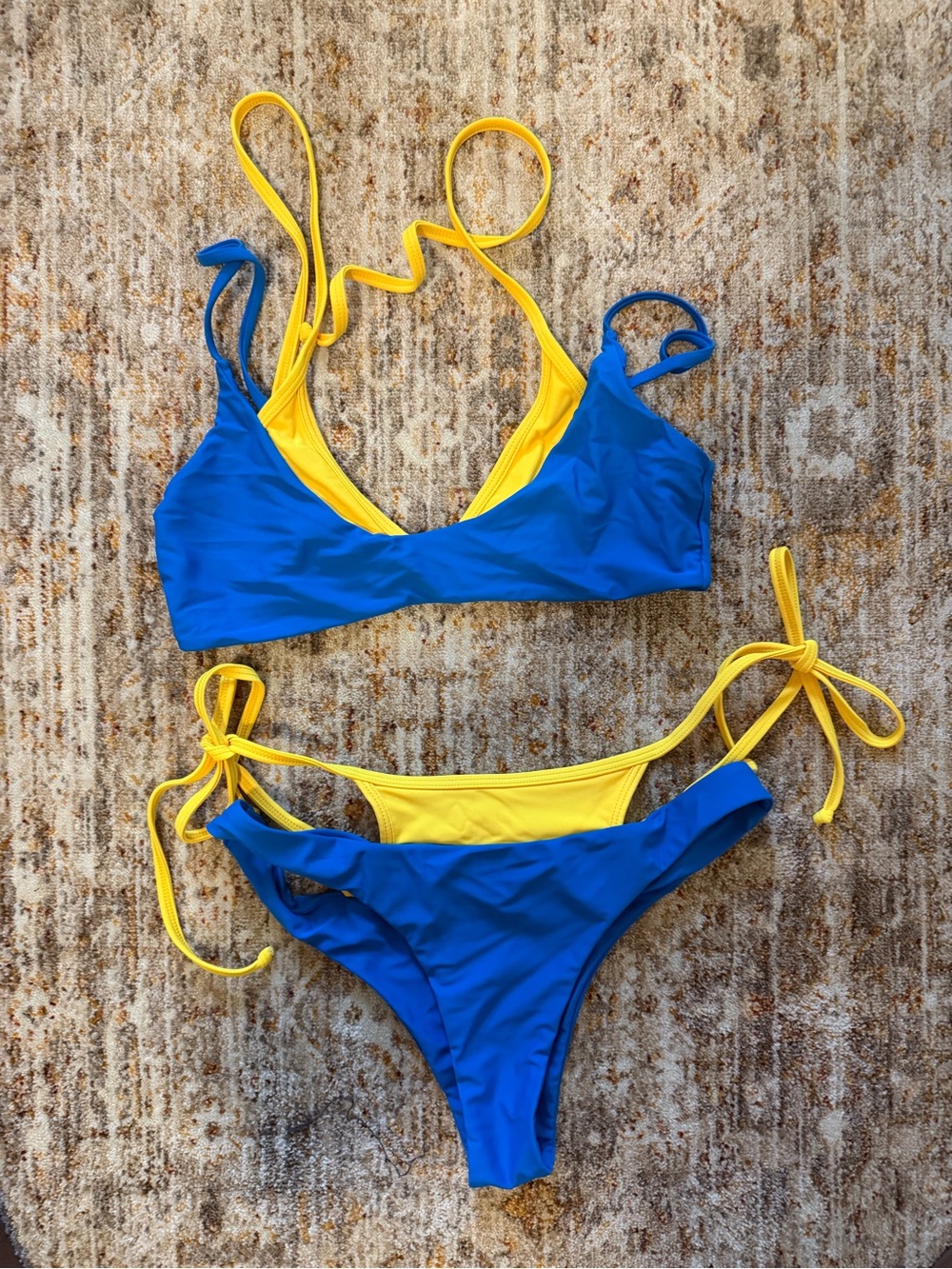 Strawberry Milk Mob Yellow and Blue Double Dipped Bikini Set